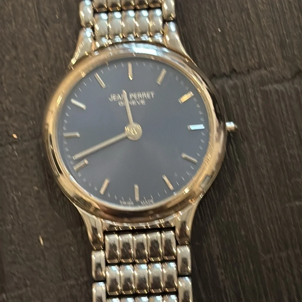 🚨Broken🚨Jean Perret Geneve Silver Stainless Steel Blue Face Link Watch